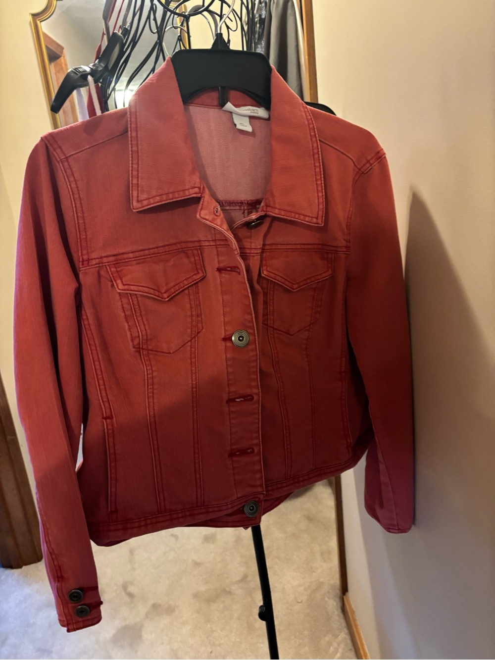 dressbarn Red Denim Jean Jacket - Button-Front
